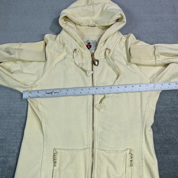 Twisted Heart Sweater Women L Yellow Full Zip Hoodie Star Sequin Y2K Grunge - Picture 3 of 8